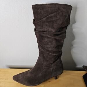 Seychelles Acquainted Slouch Leather Suede Boots Brown Kitten Heel Women 8